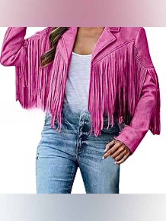 Jackets & Blazers - 🆕Pink Fringe Faux Suede Crop Jacket - Women's Fashion Jacket. Size XXL. NWT.
